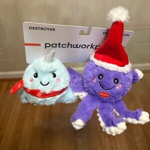 Patchwork~  Set Of 2 Pricklet Fish & Octopus Ball Belly ’ ~ Squeaky Dog Toy